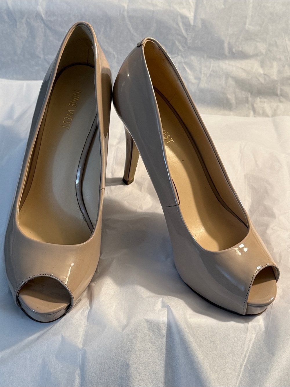 Nine West Nude Patent Peep-Toe Heels